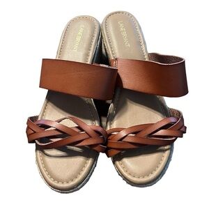 Lane Bryant platform slide brown size 12W braided straps